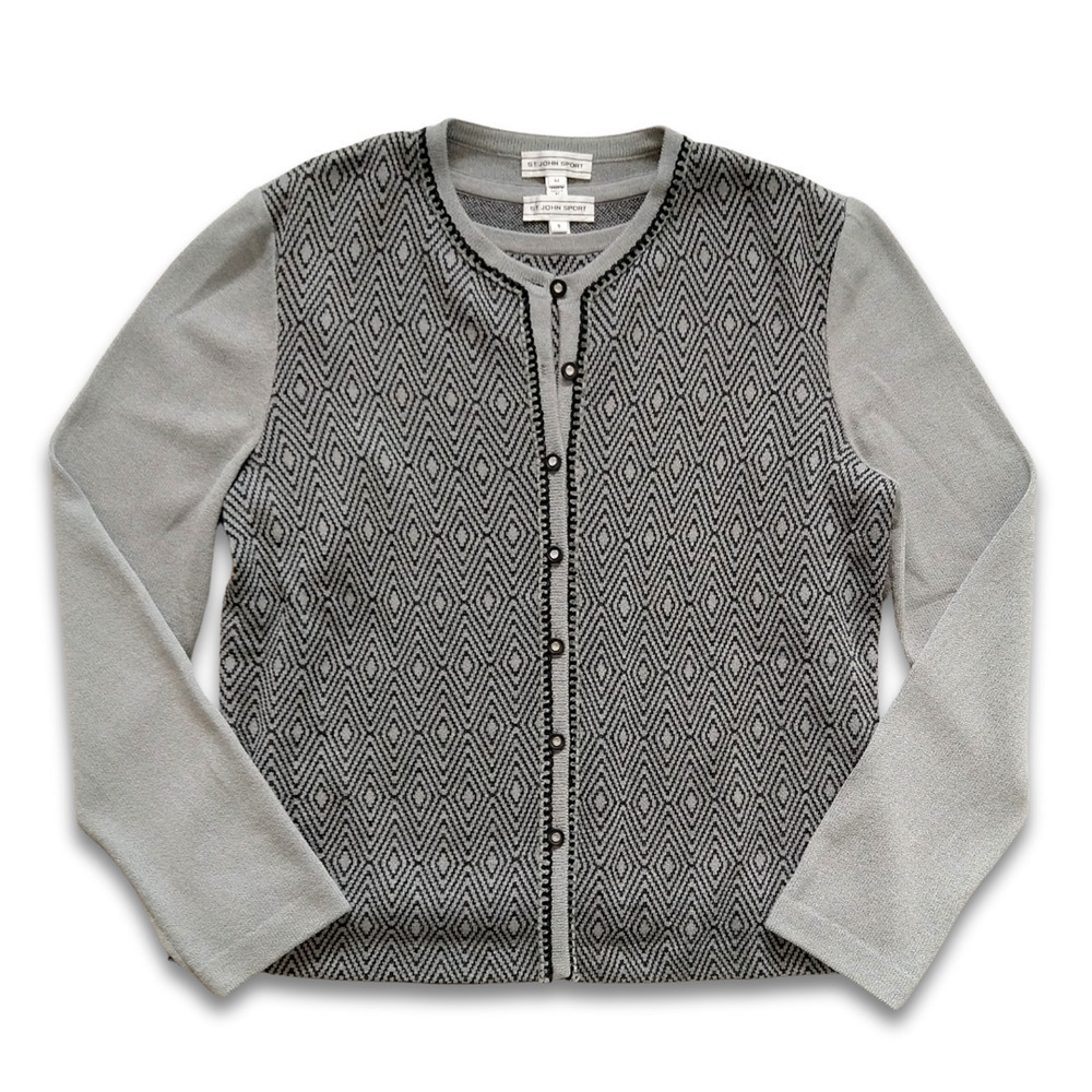 St John Sport Twinset Size S M Gray Santana Knit Cardigan Sweater Shell Top
